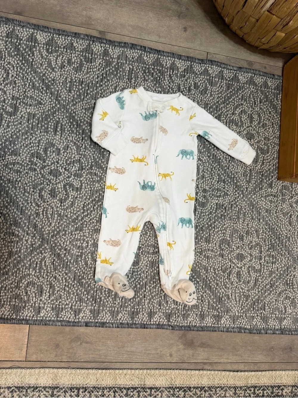 Carter's White Footed Animal Print Zip Pajamas 6 Months Baby Boy